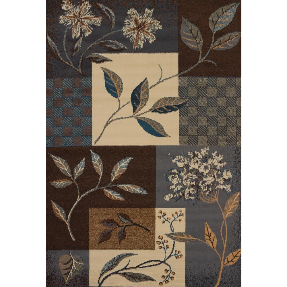 Light Blue and Brown Rectangular Synthetic Area Rug, 5' x 8'