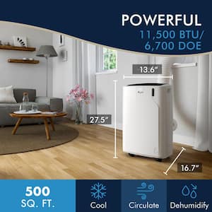 6,700 BTU Portable Air Conditioner Cools 500 Sq. Ft. with Compact Design and Eco Friendly Gas in White