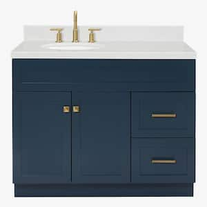 Hamlet 42.25 in. W x 22 in. D x 36 in. H Single Sink Freestanding Bath Vanity in Midnight Blue with Carrara Quartz Top