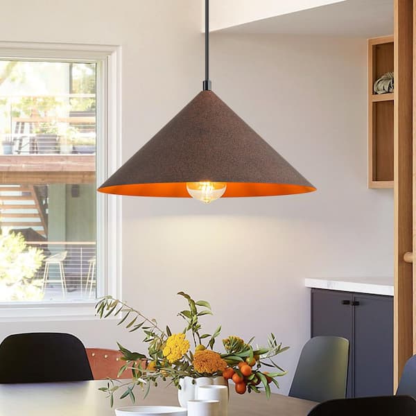 EDISLIVE 13.8 in. 1-Light Industrial Rust Cone Kitchen Island Pendant Light