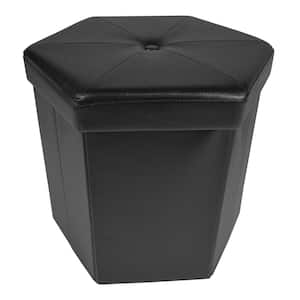NDLFJG01 Black 15 x 15 Premium Faux Leather Folding Cube Storage Ottoman with Padded Seat 15 x 15 Black Red Co