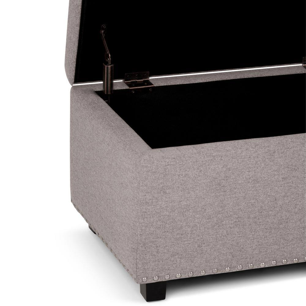 Cloud Gray Tufted Wood Footstool with Nail Trim - Traditional Style
