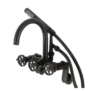Webb 3-Handle Wall-Mount Clawfoot Tub Faucet with Hand Shower in Matte Black