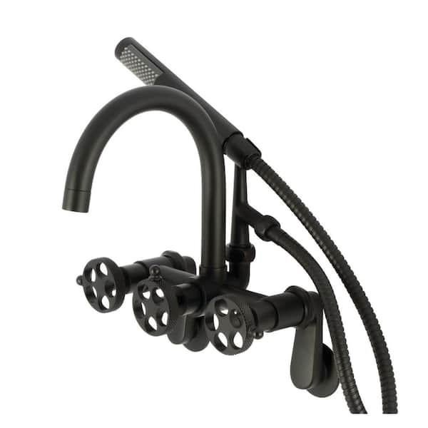 Kingston Brass Webb 3-Handle Wall-Mount Clawfoot Tub Faucet with Hand Shower in Matte Black