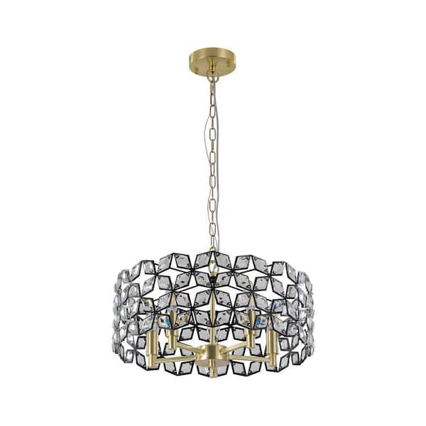 18.9 in. Modern 5-Light Black Crystal Round Chandelier for Living Room with no bulbs included