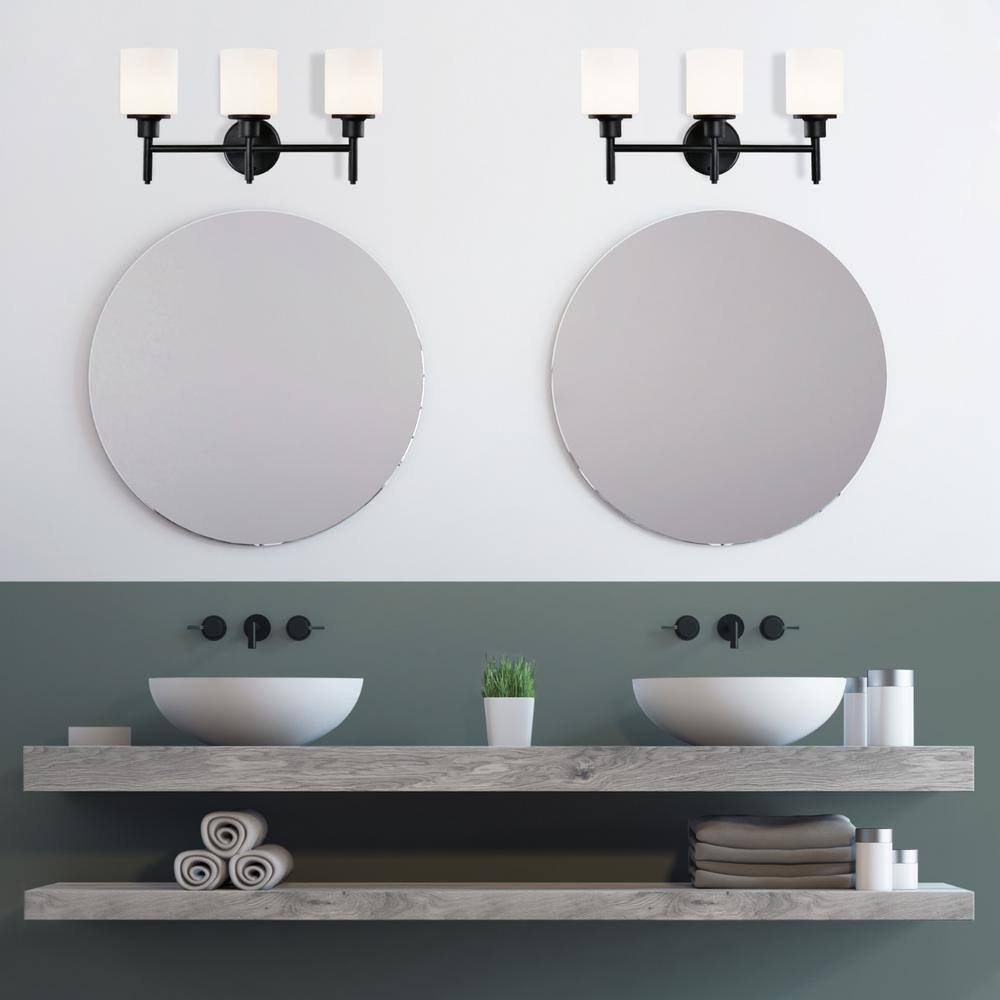 Aubrey Matte Black 3-Light Vanity Fixture with Frosted Glass