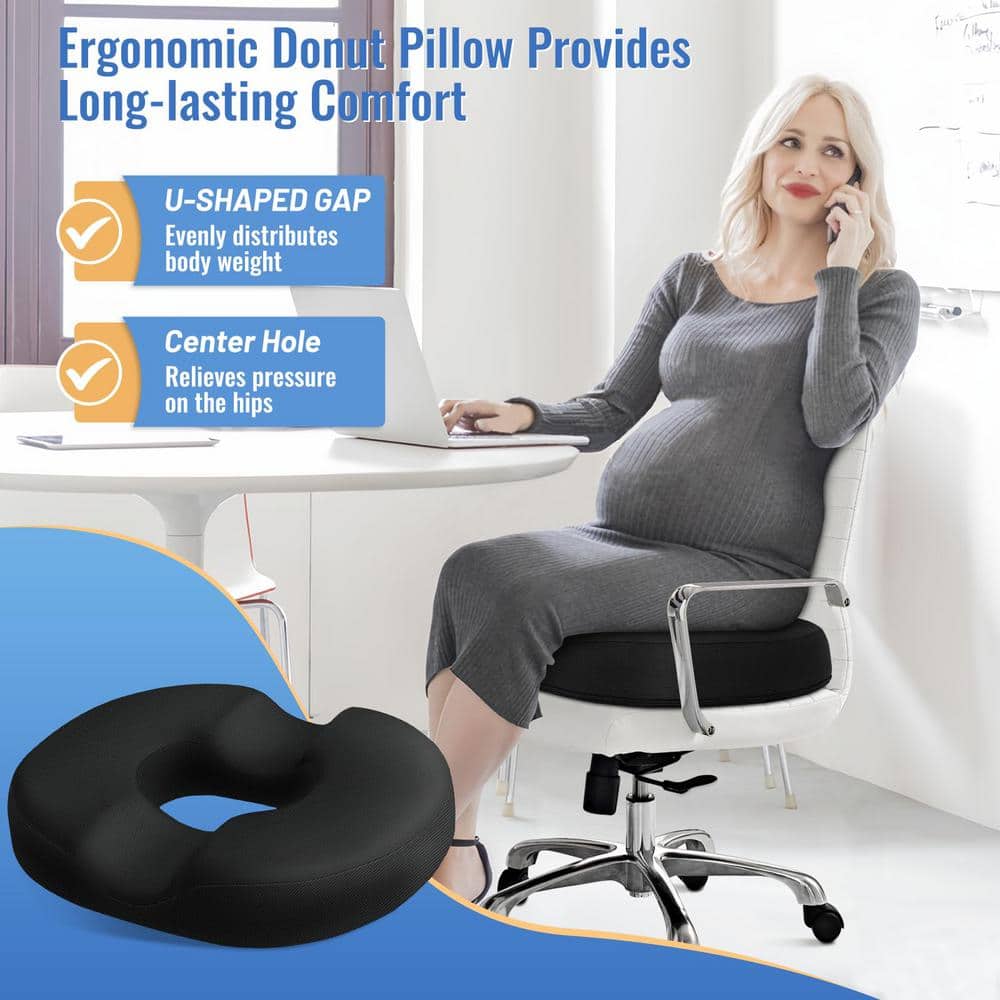 Black Memory Foam Donut Tailbone Support Cushion