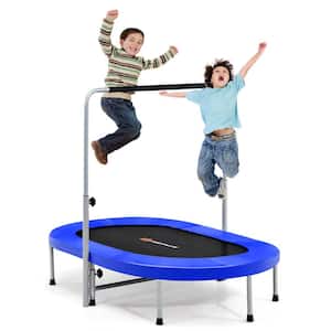60 in. Trampoline for 2-People Foldable Rebouncer with Adjustable Handrail Blue