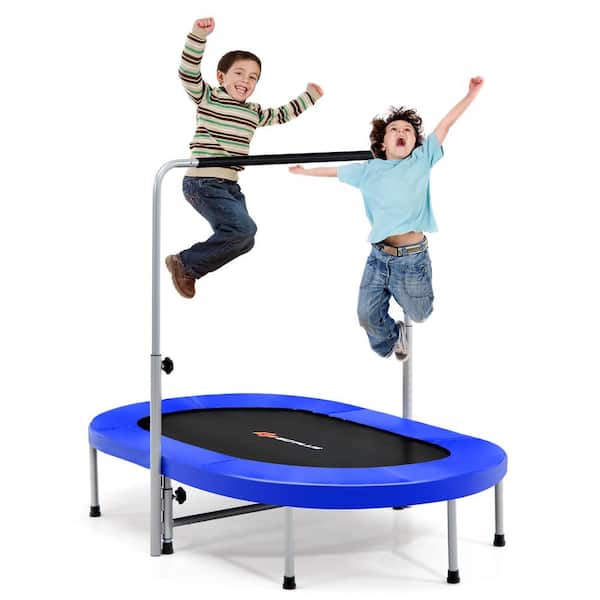 Costway 60 in. Trampoline for 2-People Foldable Rebouncer with Adjustable Handrail Blue