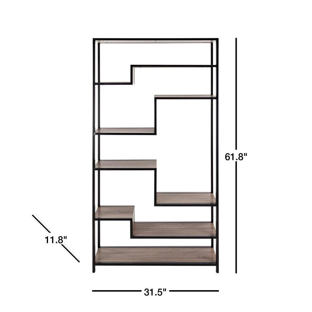 Joanna Transitional Oak and Black Wood Etagere, 32"W x 12"D x 62"H