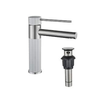 Single Hole Single Handle Bathroom Vanity Faucet with Pop Up Drain in Brushed Nickel