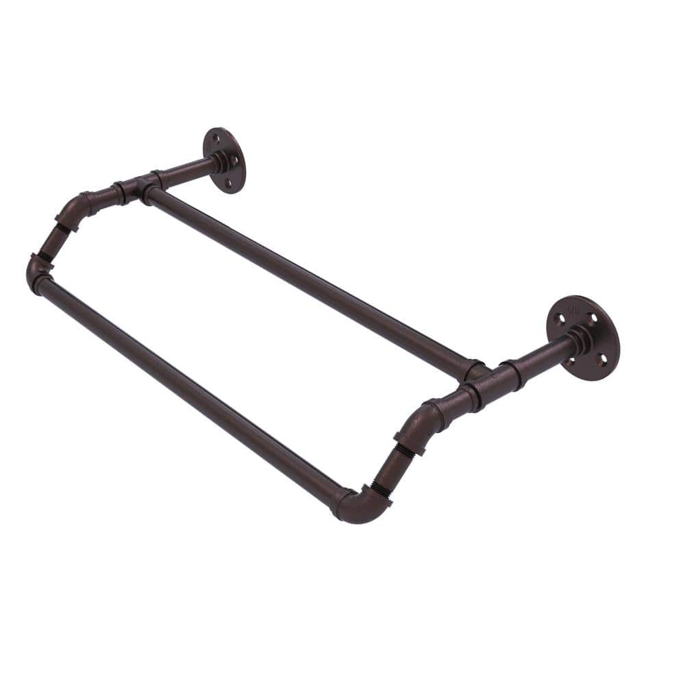 Allied Brass Pipeline Collection 18 in. Wall Mounted Double Towel Bar in Antique Bronze
