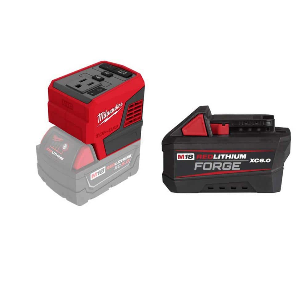 Milwaukee M18 18V Lithium-Ion 175-Watt Powered Compact Inverter for M18 Batteries with (1) M18 HIGH OUTPUT FORGE 6.0 Ah Battery