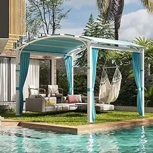 Unbranded 11 ft. x 11 ft. Blue Outdoor Pergola with Sidewalls, UPF 50+ Arched Top Outdoor Pergola with Textilene Top Canopy