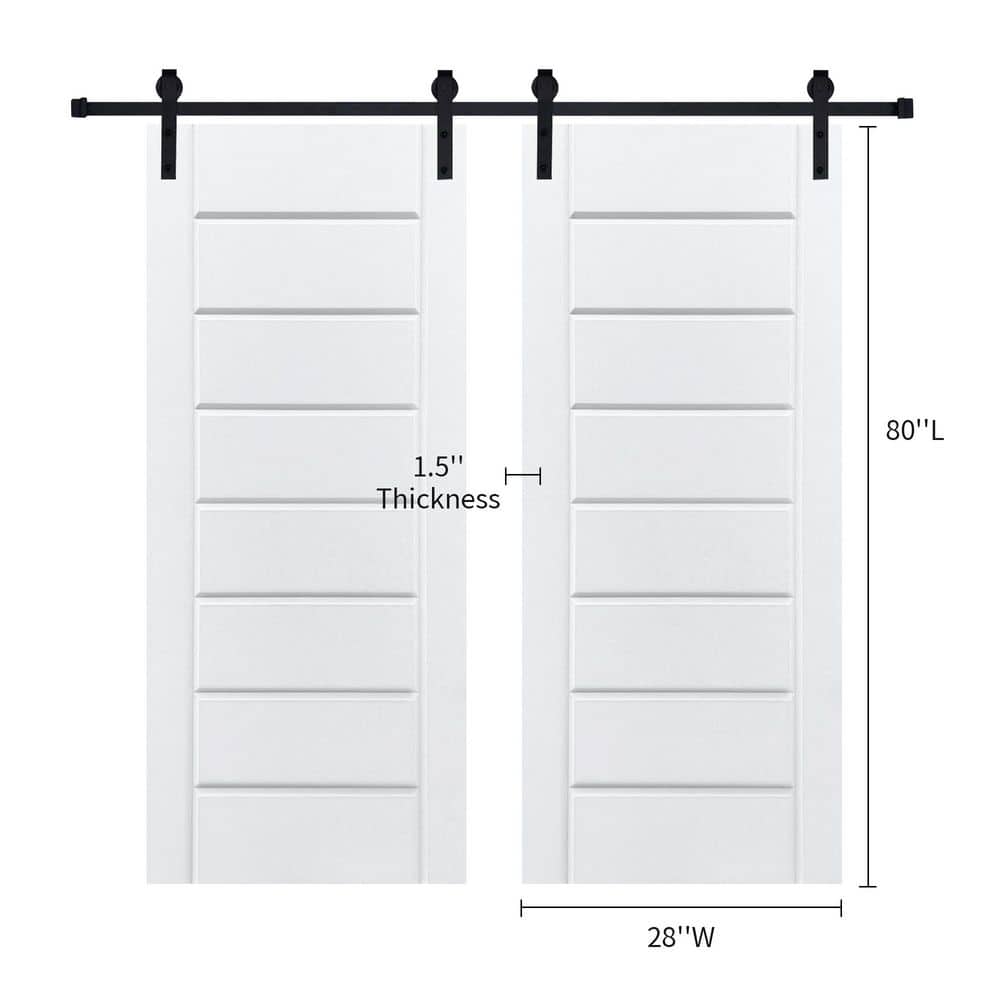 Double Modern Eight Panel 28 in. x 80 in. MDF White Barn Sliding Door With Hardware kit price history on PriceWatchPro