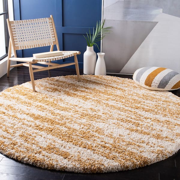 Hudson Shag Ivory/Gold 7 ft. x 7 ft. Marble Round Area Rug
