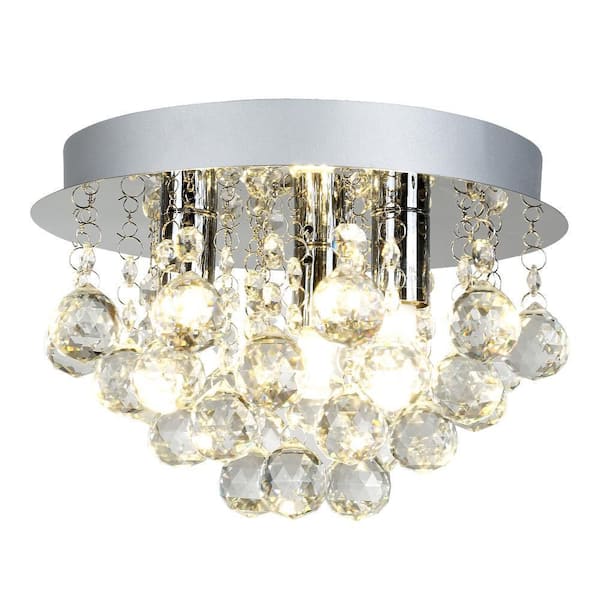 Maxax Sonoma 9.84 in. 3-Light Modern Chrome/Crystal Flush Mount Ceiling Light