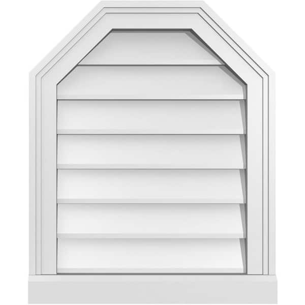 Ekena Millwork 18 in. x 22 in. Octagonal Top Surface Mount PVC Gable Vent: Decorative with Brickmould Sill Frame