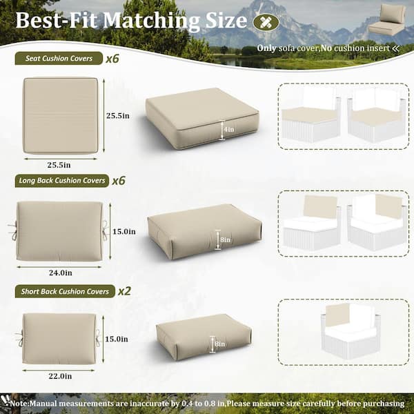 14-Piece 25.5 in. Outdoor Cushion Covers Cream