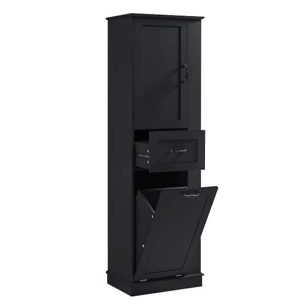 67.8 in. Tall Black Linen Cabinet with Tilt-Out Hamper, Door ＆ Drawer, Narrow Bathroom Storage Cabinet, Laundry Cabinets