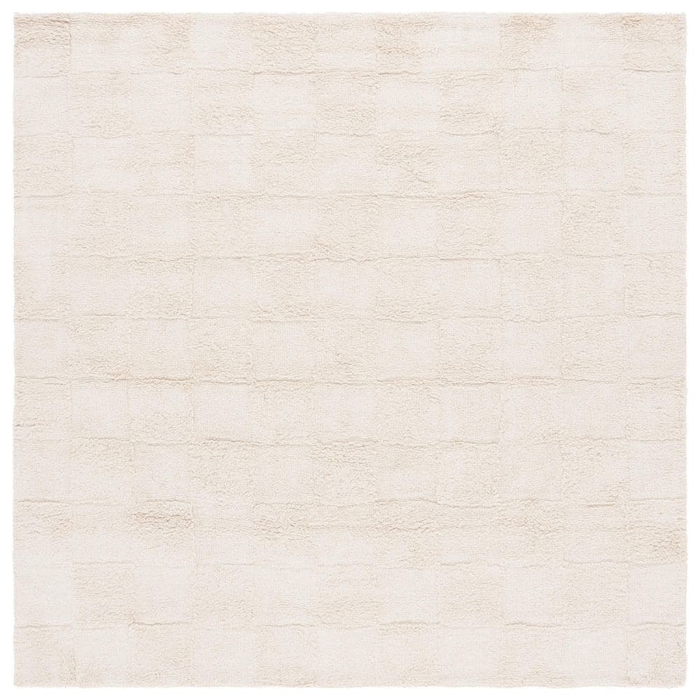 SAFAVIEH Easy Care 6 ft. x 6 ft. Ivory High-Low Checkered Solid Square ...
