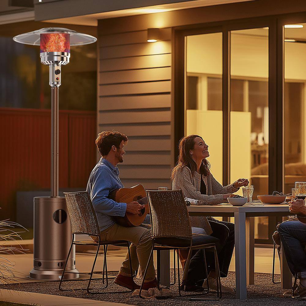 48,000 BTU Brown Stainless Steel Propane Patio Heater with Wheels