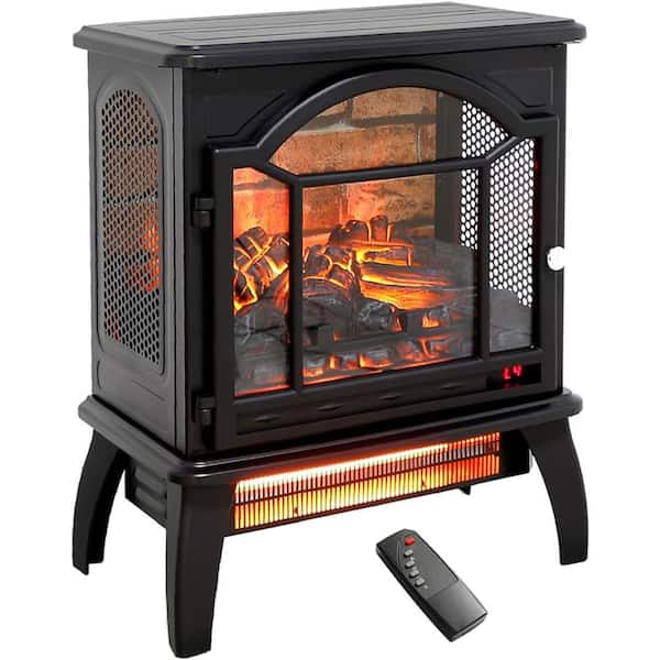 AFAIF 18 in. 3D Flame Freestanding Smart Infrared Quartz Electric Fireplace Stove with Remote Control in Black