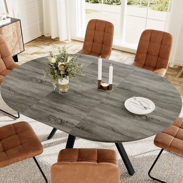 GOJANE 59 in. Modern Grey MDF Metal Legs Extendable Dining Table