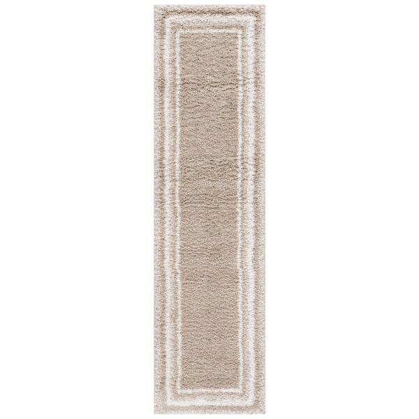 Border and Stripe Shag 2 ft. x 8 ft. Beige/Ivory Concentric Border Runner Rug
