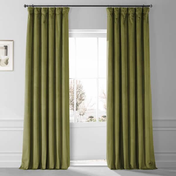 Exclusive Fabrics & Furnishings Signature Jalapeno Green Plush Velvet Hotel Blackout Rod Pocket Curtain - 50 in. W x 108 in. L (1 Panel)