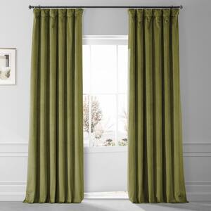 Exclusive Fabrics & Furnishings Signature Jalapeno Green Plush Velvet Hotel  Blackout Rod Pocket Curtain - 50 in. W x 84 in. L (1 Panel) VPYSB161224-84  - The Home Depot