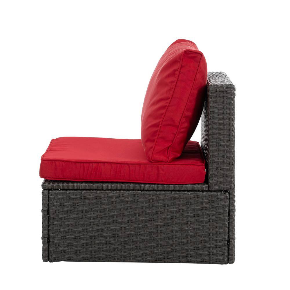 7-Piece Red Cushioned Dark Gray Wicker Outdoor Sectional Sofa Set