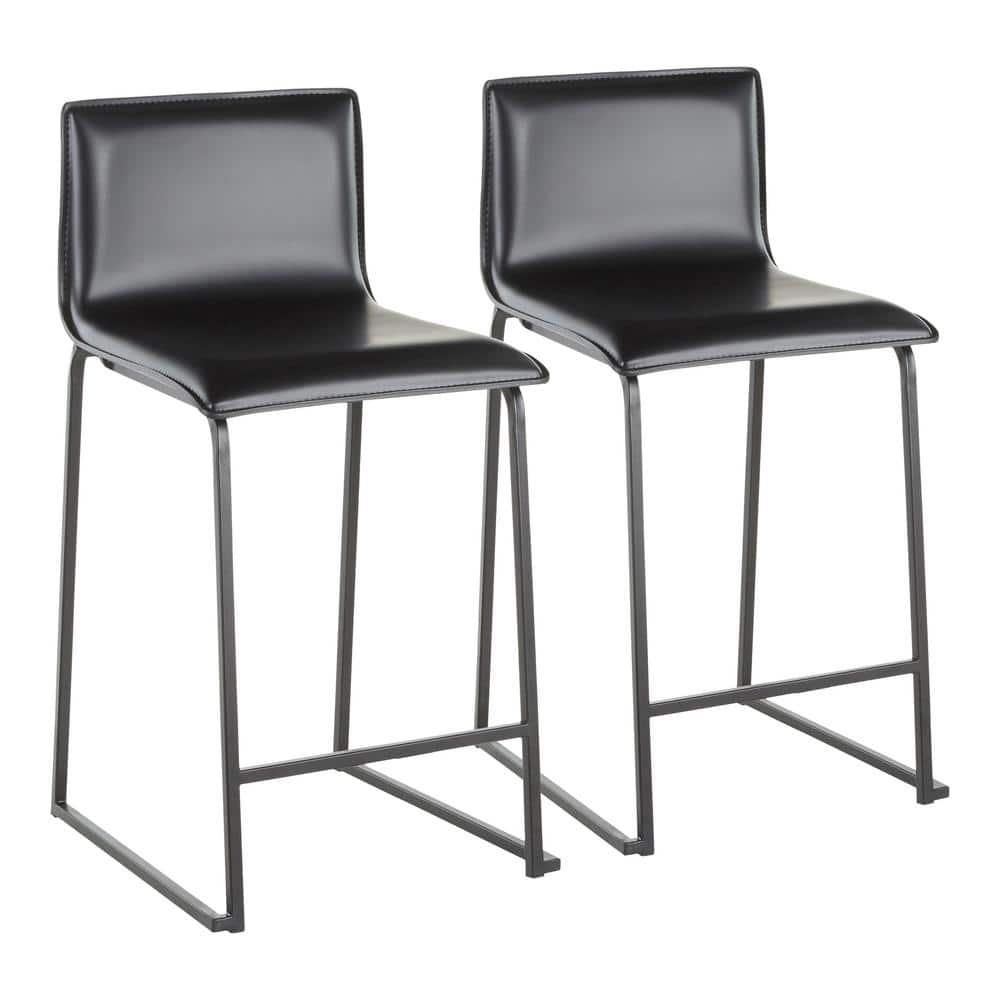 Mara 26" Black Faux Leather and Metal Counter Stools Set