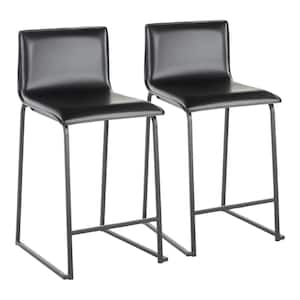 Mara 26 in. Black Faux Leather and Black Metal Counter Stool (Set of 2)