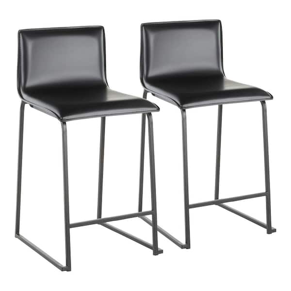 Lumisource Mara 26 in. Black Faux Leather and Black Metal Counter Stool (Set of 2)