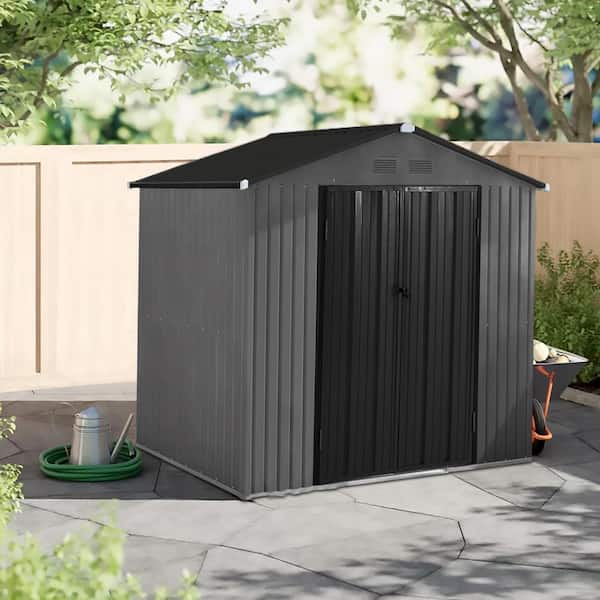 Veikous Outdoor 4 Ft X 6 2 Tone Gray And Black Galvanized Steel Metal Storage Shed With Foundation 1 The Home Depot Veikous Outdoor 4 Ft X 6 2 Tone, Home Depot Outdoor Metal Storage Sheds