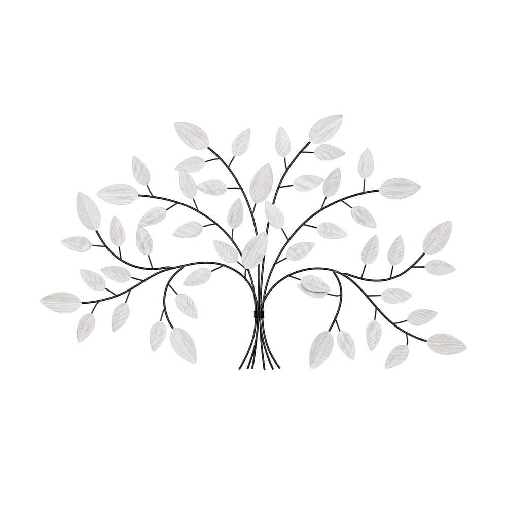 Stratton Home Decor Metal Tree with White Wooden Accent Leaves Botanical Wall  Decor S47225 The Home Depot