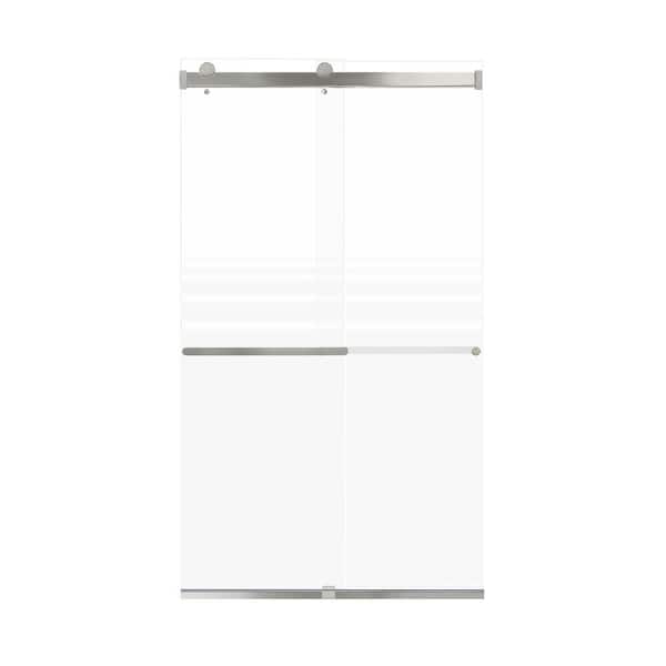Transolid Brianna 48 in. W x 80 in. H Sliding Frameless Shower Door in Brushed Stainless with Frosted Glass