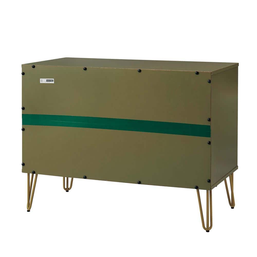 Olive Green 3-Drawer Chest with Gold Hairpin Legs