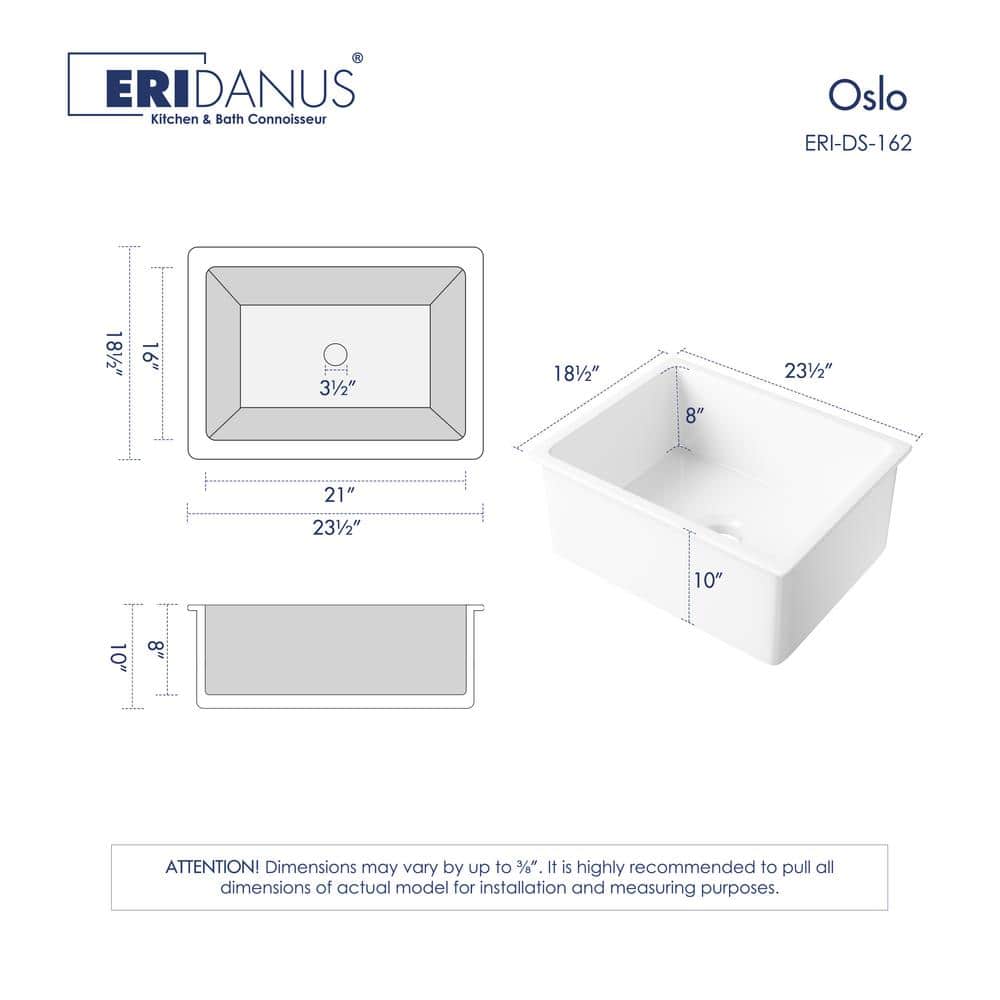 Oslo White Fireclay Single Bowl Undermount Kitchen Sink with Accessories