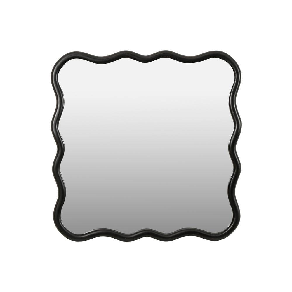 36 in. W x 36 in. H Wavy Square Black Solid Wood Framed Mirror Modern Mirro