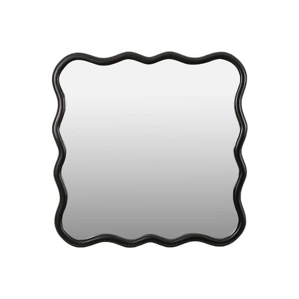 Unbranded 36 in. W x 36 in. H Wavy Square Black Solid Wood Framed Mirror Modern Mirror Wall Decor Wall-Mounted Bathroom Mirror