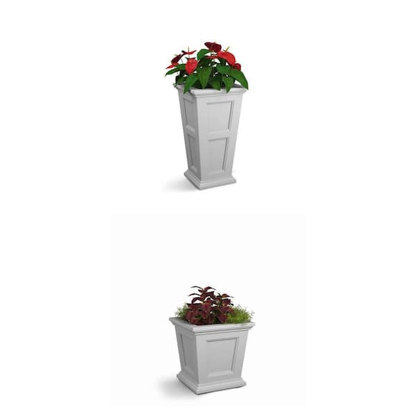 Fairfield Self-Watering White Polyethylene Planter Combo: 16 in. Square and 28 in. Tall