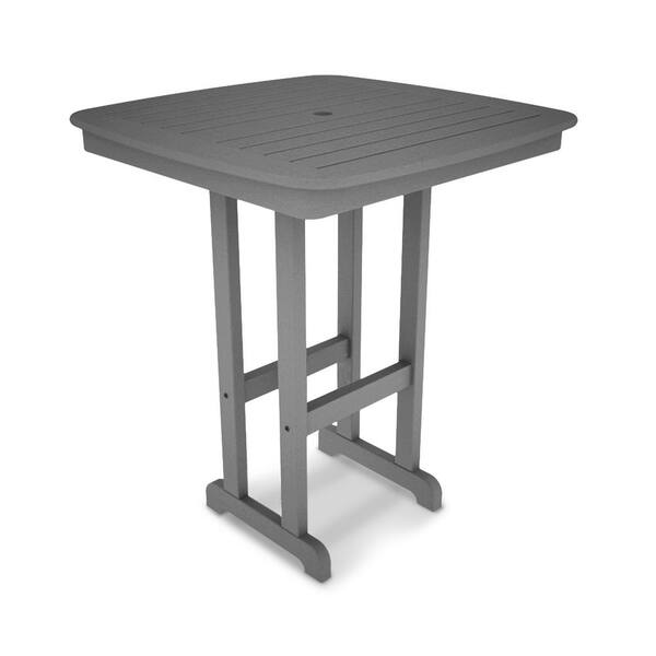 POLYWOOD Nautical Slate Grey 37 in. Plastic Outdoor Patio Bar Table