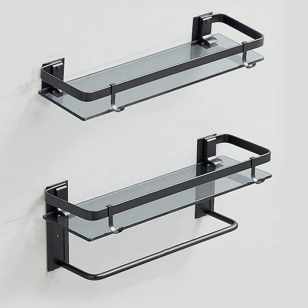 Cubilan 4.88 in. W x 15.74 in. D x 8.7 in. H Black Bathroom Shelves Wall Mounted Decorative Wall Shelf