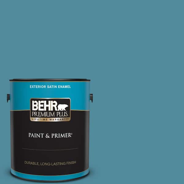 BEHR PREMIUM PLUS 1 gal. #S460-5 Blue Square Satin Enamel Exterior Paint & Primer