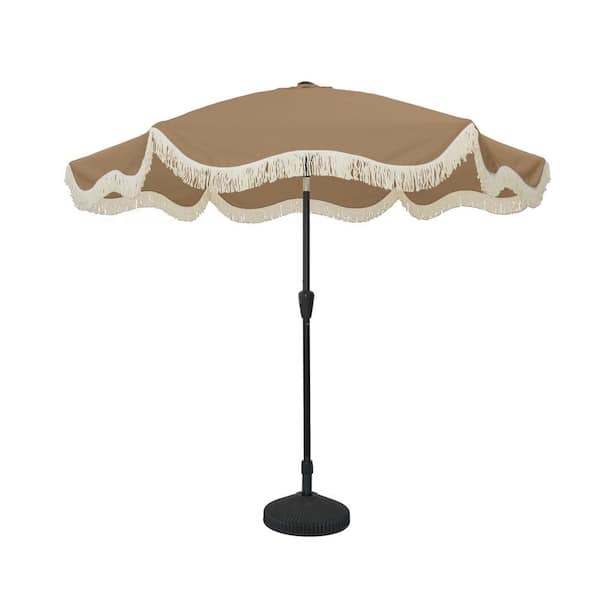 Mondawe 9 ft. Tassel Market Patio Umbrella with Full Fiberglass Rib amd Umbrella Base in Tan