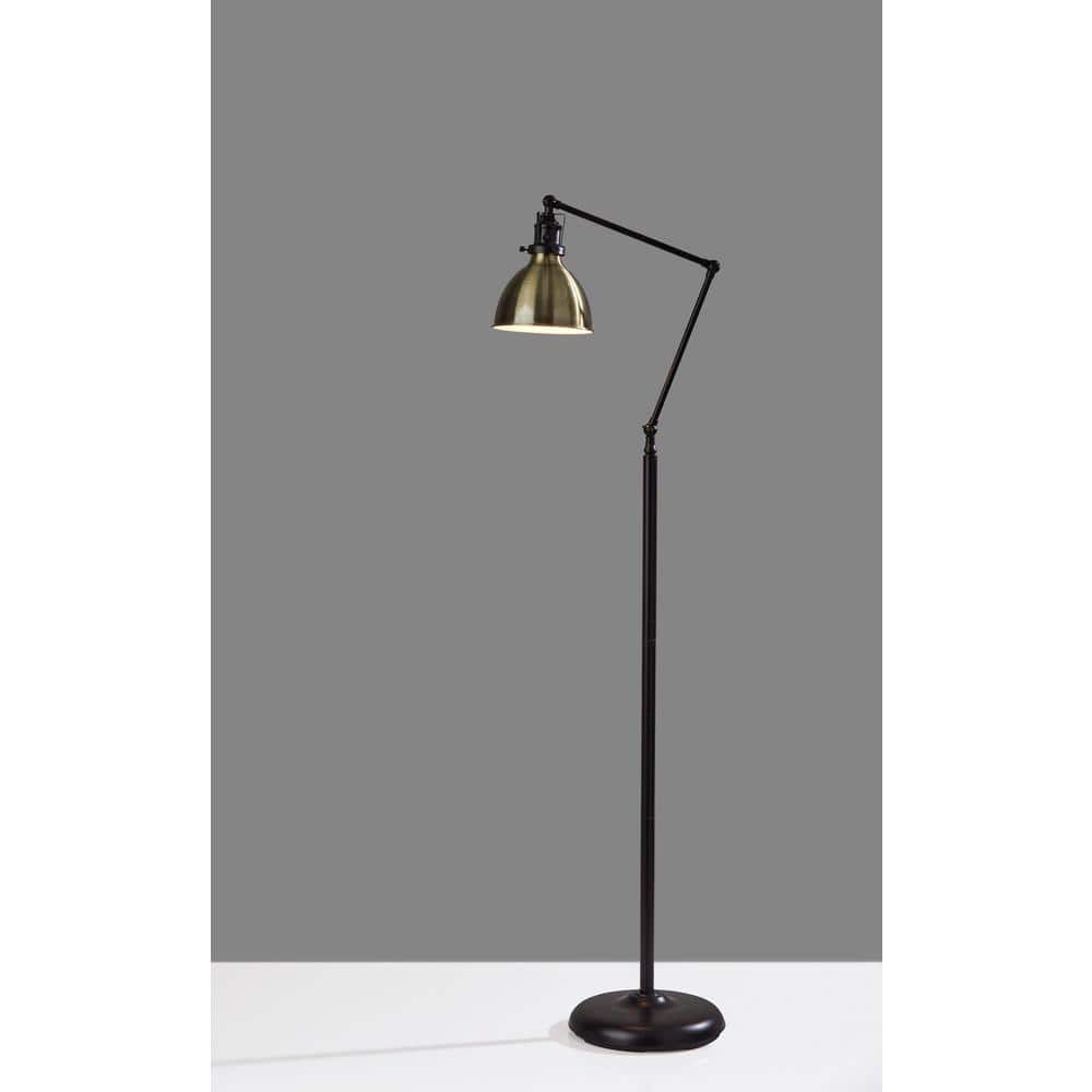 Vintage Adjustable Bronze Floor Lamp with Schoolhouse Shade