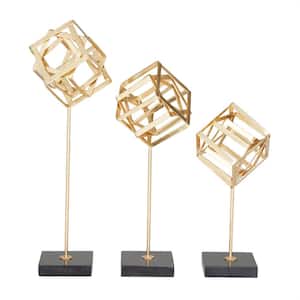 Gold Marble Geometric Sculpture with Marble Base (Set of 3)