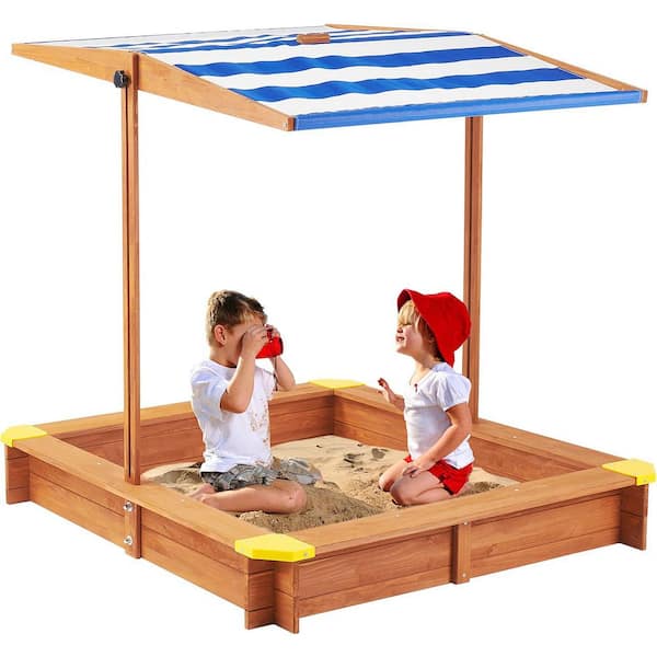 3.87 ft. W x 3.87 ft. L Wooden Kids Sandbox with Cover and Adjustable Canopy for Backyard Play